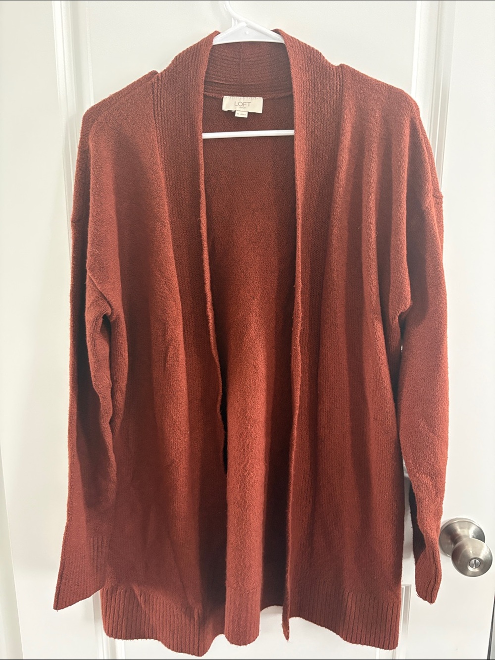 LOFT Rust Open-Front Long Cardigan
